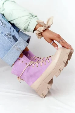 Zamszowe Botki Workery Lewski Shoes 3007-0 Fioletowe