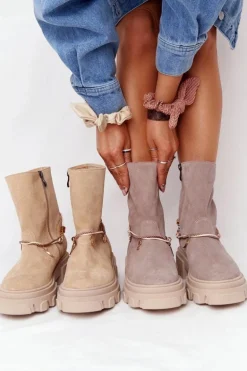 Zamszowe Botki Workery Lewski Shoes 3006-0 Beżowe