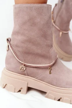 Zamszowe Botki Workery Lewski Shoes 3006-0 Beżowe