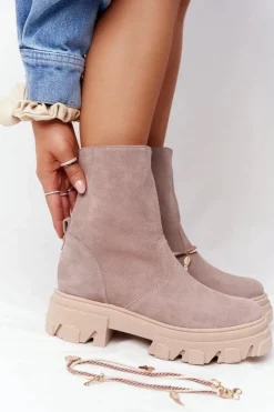 Zamszowe Botki Workery Lewski Shoes 3006-0 Beżowe