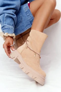 Zamszowe Botki Workery Lewski Shoes 3006-0 Piaskowe