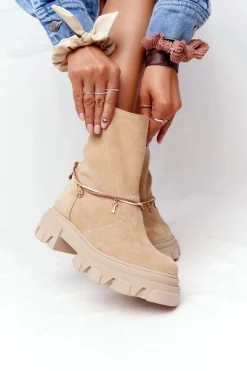 Zamszowe Botki Workery Lewski Shoes 3006-0 Piaskowe