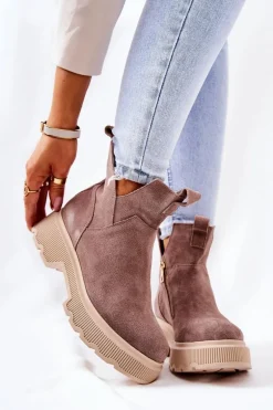 Zamszowe Botki Workery Lewski 3104/P Cappucino