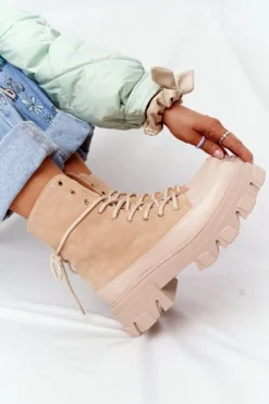 Zamszowe Botki Workery Lewski Shoes 3007-0 Piaskowe