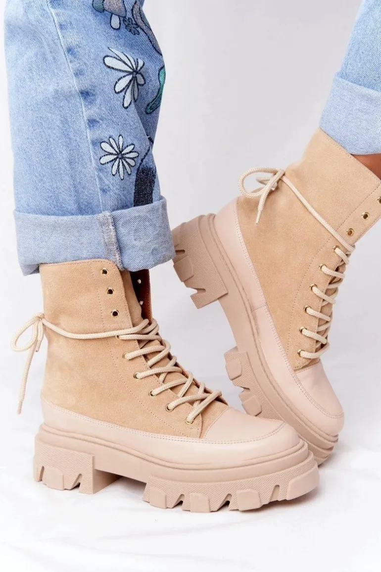 Zamszowe Botki Workery Lewski Shoes 3007-0 Piaskowe