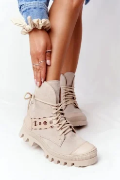 Zamszowe Botki Workery Lewski Shoes 2942-0 Jasny Beż