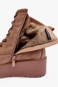 Zamszowe Botki Workery Na Masywnej Platformie Koturnie Beżowe Lavica