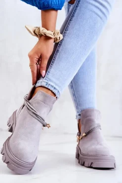 Zamszowe Botki Workery Z Paskami Szare Moriah