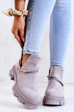 Zamszowe Botki Workery Z Paskami Szare Moriah