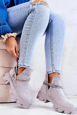 Zamszowe Botki Workery Z Paskami Szare Moriah