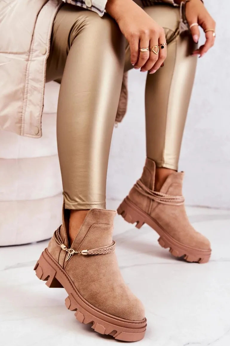 Zamszowe Botki Workery Z Paskami Beżowe Moriah