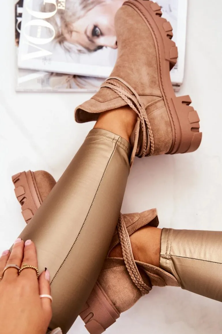 Zamszowe Botki Workery Z Paskami Beżowe Moriah