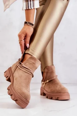 Zamszowe Botki Workery Z Paskami Beżowe Moriah