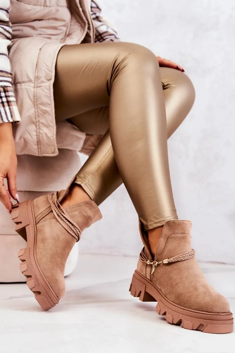 Zamszowe Botki Workery Z Paskami Beżowe Moriah