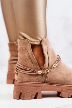 Zamszowe Botki Workery Z Paskami Beżowe Moriah