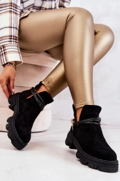 Zamszowe Botki Workery Z Paskami Czarne Moriah