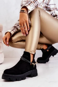 Zamszowe Botki Workery Z Paskami Czarne Moriah