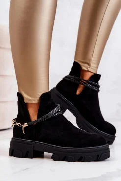Zamszowe Botki Workery Z Paskami Czarne Moriah