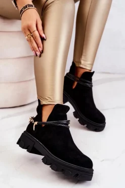 Zamszowe Botki Workery Z Paskami Czarne Moriah