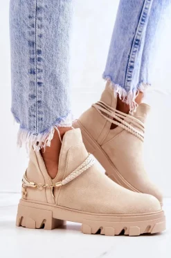 Zamszowe Botki Workery Z Paskami Jasnobeżowe Moriah