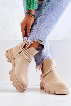 Zamszowe Botki Workery Z Paskami Jasnobeżowe Moriah