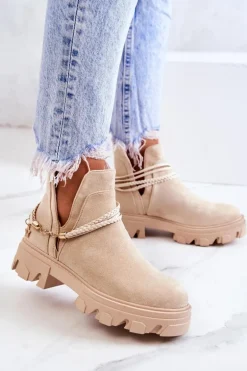 Zamszowe Botki Workery Z Paskami Jasnobeżowe Moriah