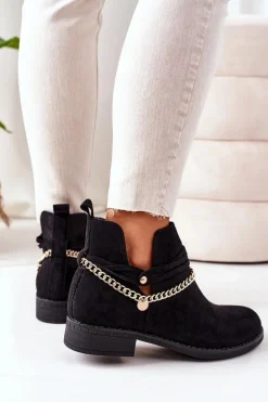 Zamszowe Botki Z Łańcuszkiem Czarne Elvira