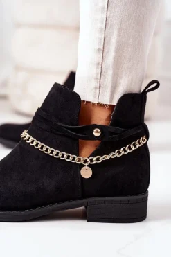 Zamszowe Botki Z Łańcuszkiem Czarne Elvira