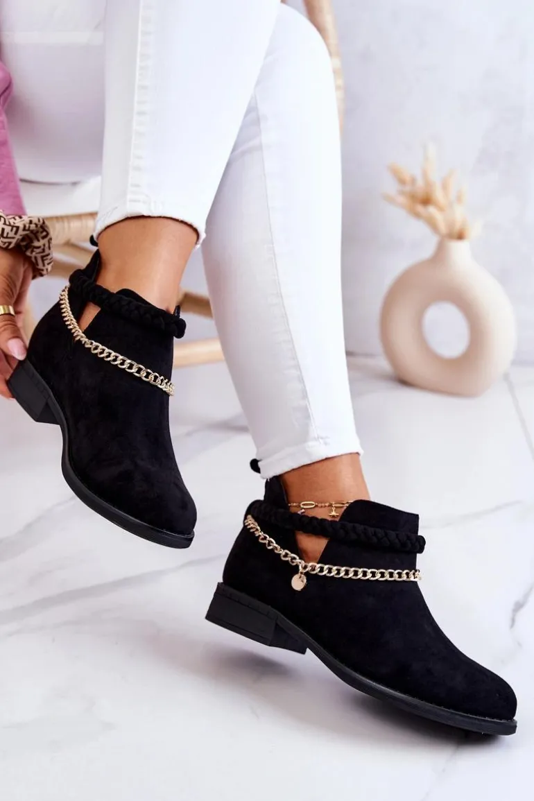 Zamszowe Botki Z Łańcuszkiem Czarne Talitha