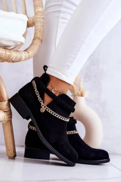 Zamszowe Botki Z Łańcuszkiem Czarne Talitha