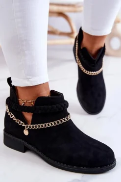 Zamszowe Botki Z Łańcuszkiem Czarne Talitha