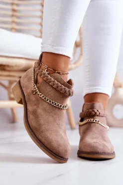 Zamszowe Botki Z Łańcuszkiem Brązowe Talitha