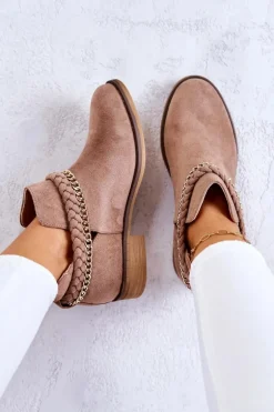 Zamszowe Botki Z Łańcuszkiem Brązowe Talitha