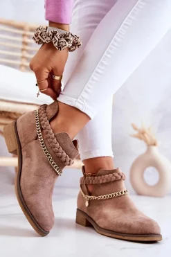 Zamszowe Botki Z Łańcuszkiem Brązowe Talitha