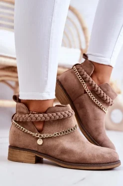 Zamszowe Botki Z Łańcuszkiem Brązowe Talitha