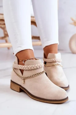Zamszowe Botki Z Łańcuszkiem Beżowe Talitha