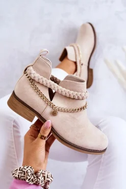 Zamszowe Botki Z Łańcuszkiem Beżowe Talitha