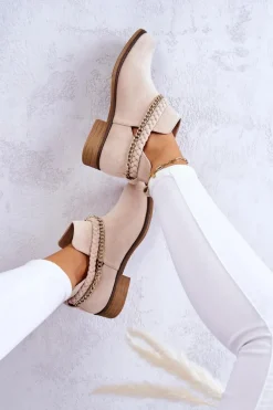 Zamszowe Botki Z Łańcuszkiem Beżowe Talitha