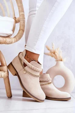 Zamszowe Botki Z Łańcuszkiem Beżowe Talitha