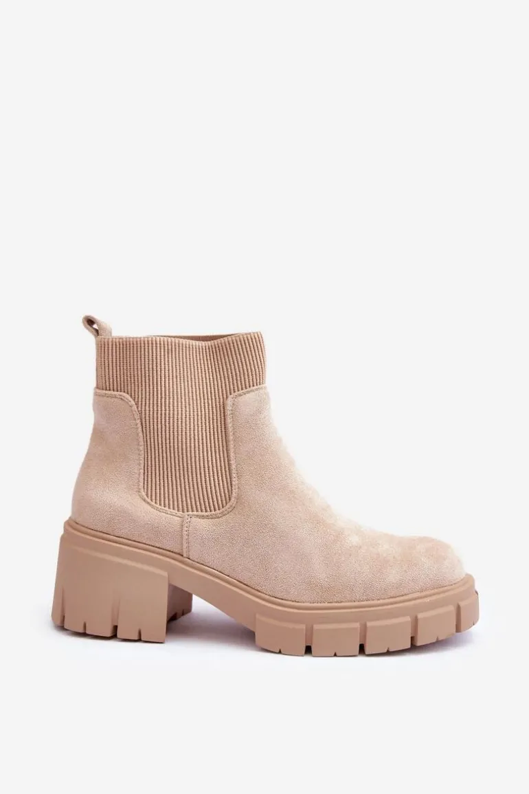 Zamszowe Botki Z Elastyczną Wstawką Beżowe Anyfer