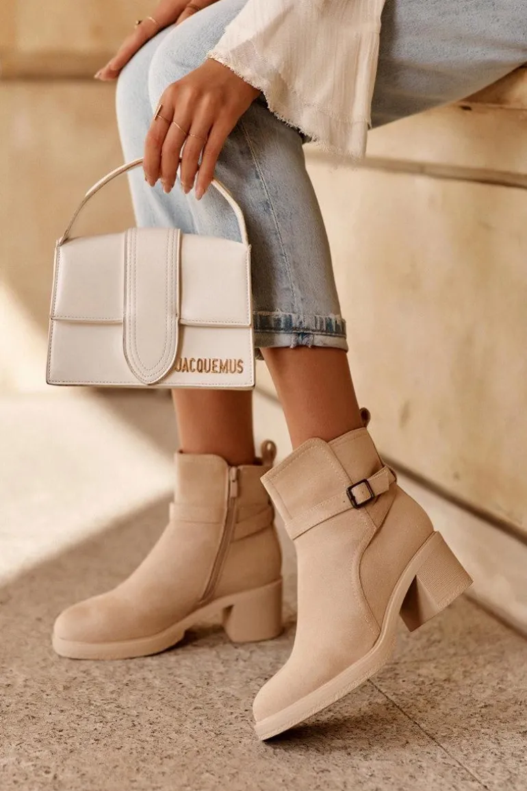 Zamszowe Botki Z Klamrą Beżowe Neste