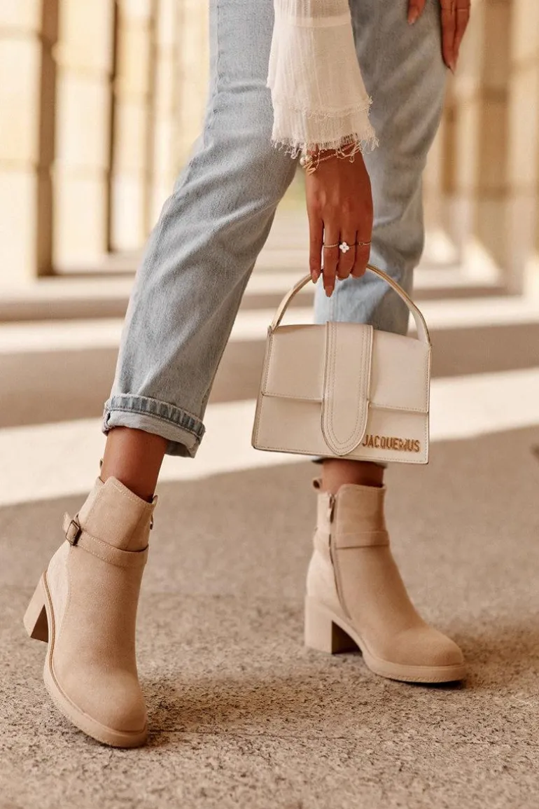 Zamszowe Botki Z Klamrą Beżowe Neste