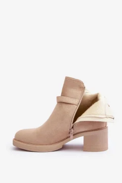 Zamszowe Botki Z Klamrą Beżowe Neste