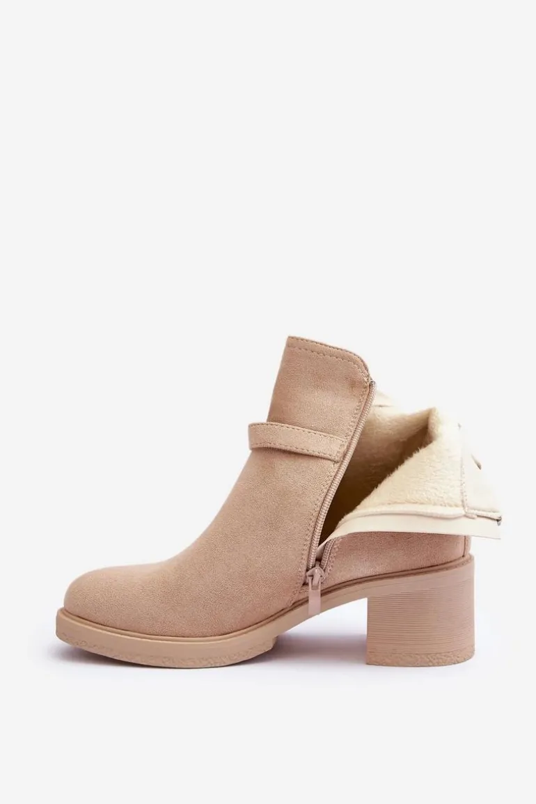 Zamszowe Botki Z Klamrą Beżowe Neste