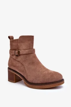 Zamszowe Botki Z Klamrą Brązowe Neste