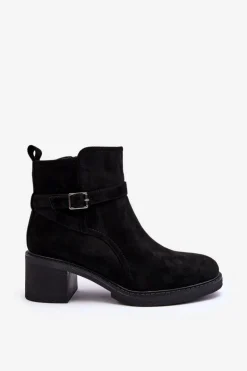 Zamszowe Botki Z Klamrą Czarne Neste