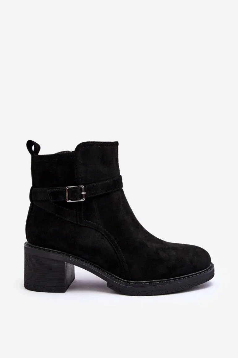 Zamszowe Botki Z Klamrą Czarne Neste