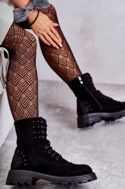 Zamszowe Botki Z Ćwiekami Czarne Palmira