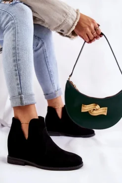 Zamszowe Botki Z Wycięciami Na Płaskim Obcasie Czarne Henriette