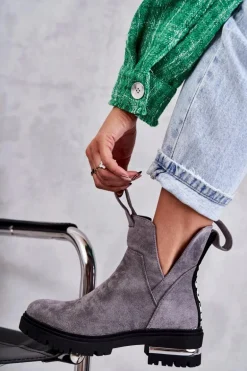 Zamszowe Botki Z Wycięciami Szare Elvera